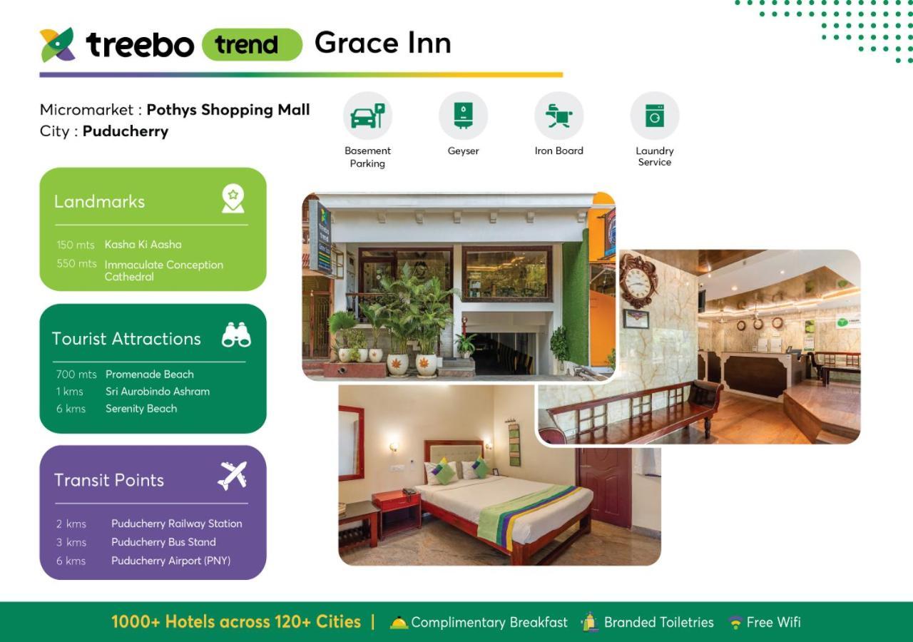 Treebo Grace Inn, 3 Min Walk From Promenade Beach ポンディシェリ エクステリア 写真